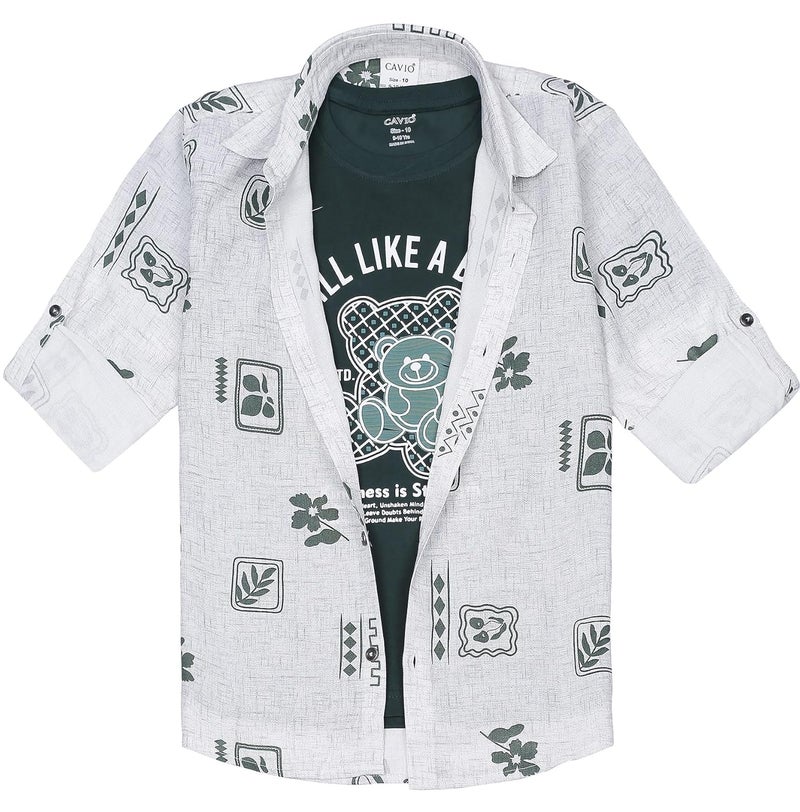 CAVIO Boys Full Sleeves Floral Printed Shirt and T-Shirt - Image 3